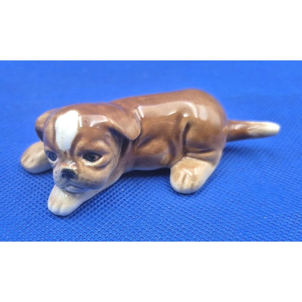 1960s Goebel Boxer Puppy Porcelain Figurine W Germany 3.5" Long